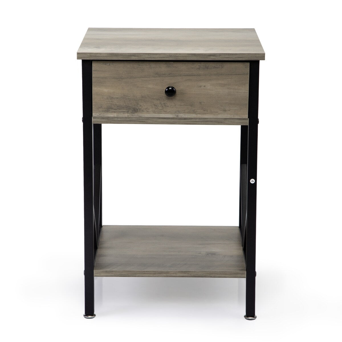 Set of 2 Industrial Nightstand End Table Storage Shelf with Drawer
