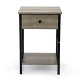 Set of 2 Industrial Nightstand End Table Storage Shelf with Drawer