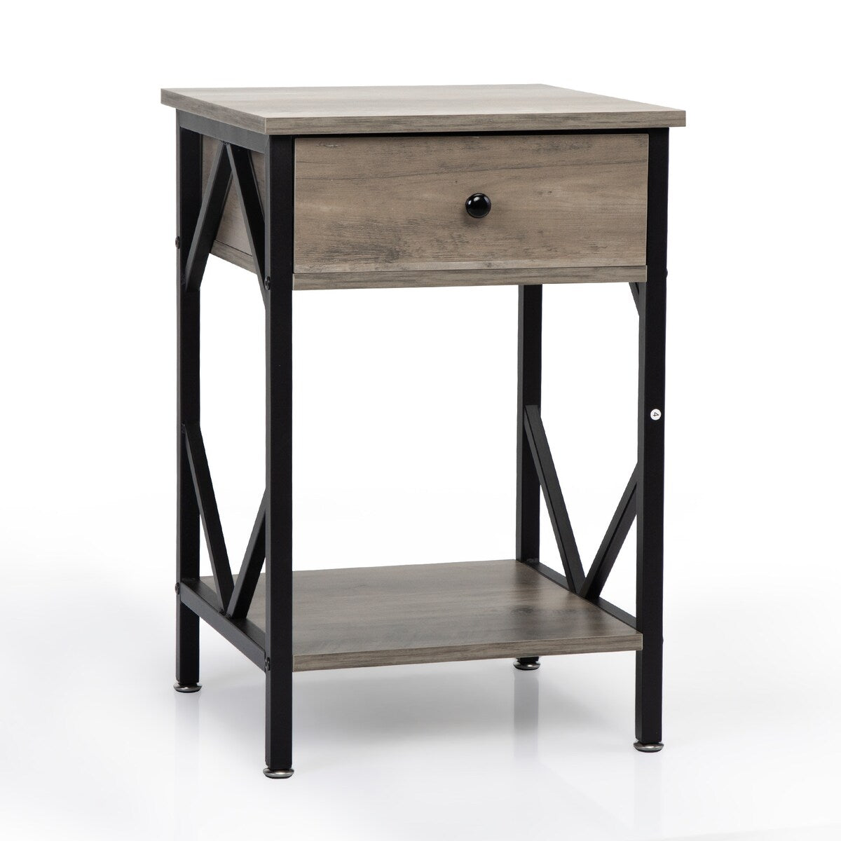 Set of 2 Industrial Nightstand End Table Storage Shelf with Drawer
