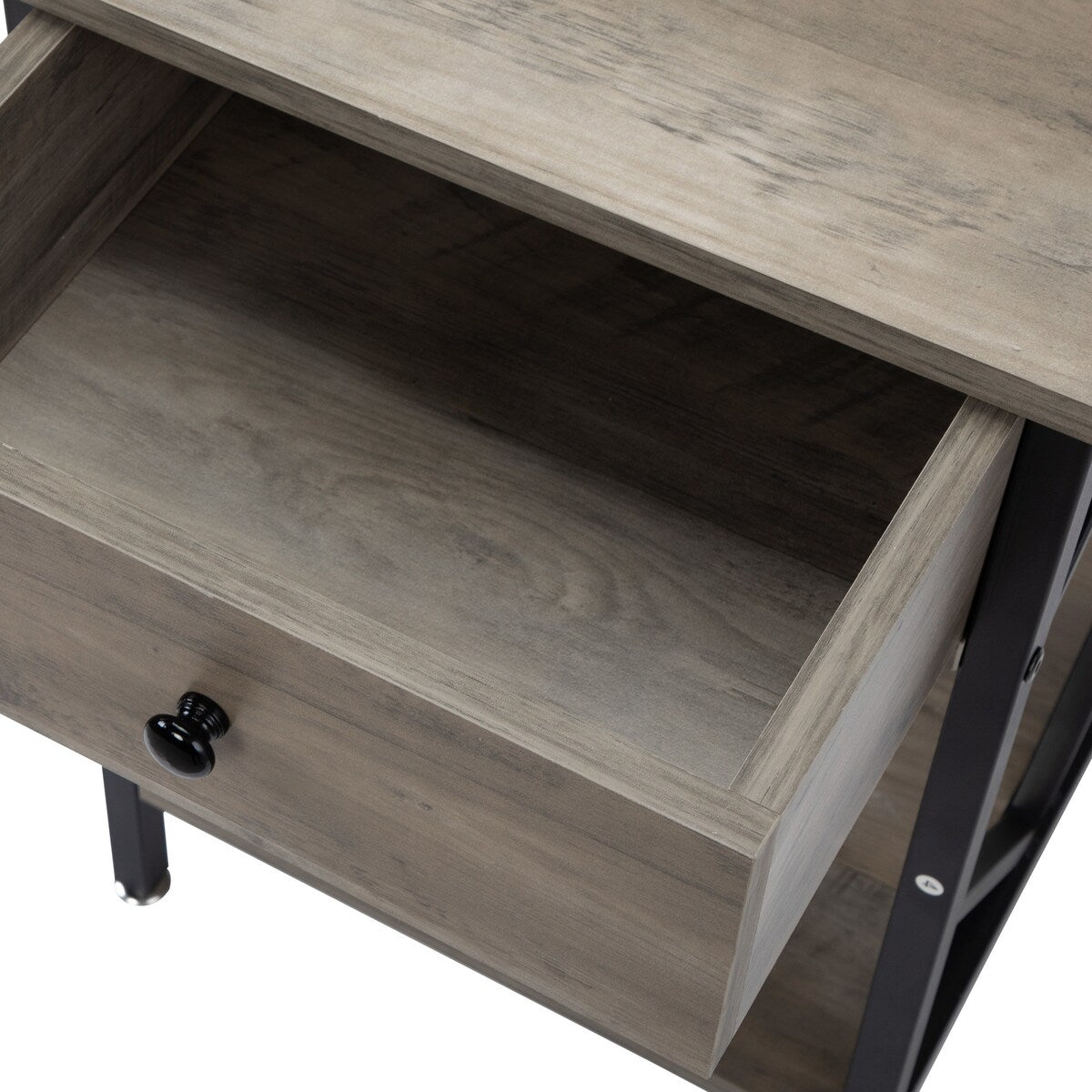 Set of 2 Industrial Nightstand End Table Storage Shelf with Drawer