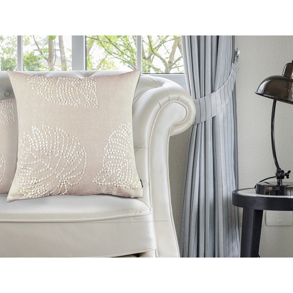Off-white Cotton 18-inch x 18-inch Leaf Sequin Decorative Throw Pillow (Set of 2)