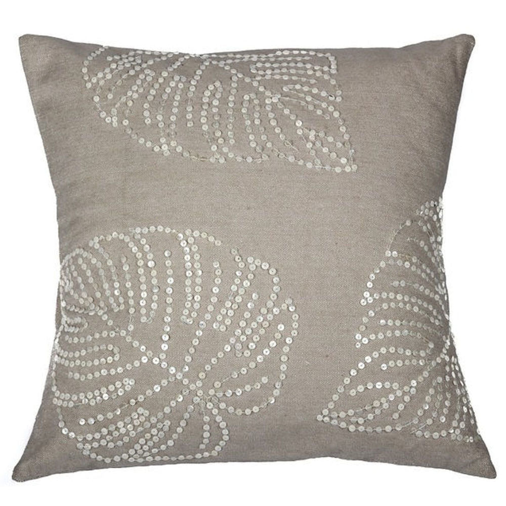 Off-white Cotton 18-inch x 18-inch Leaf Sequin Decorative Throw Pillow (Set of 2)