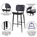 Set of 2 LeatherSoft Barstools with Iron Frame-Integrated Footrest