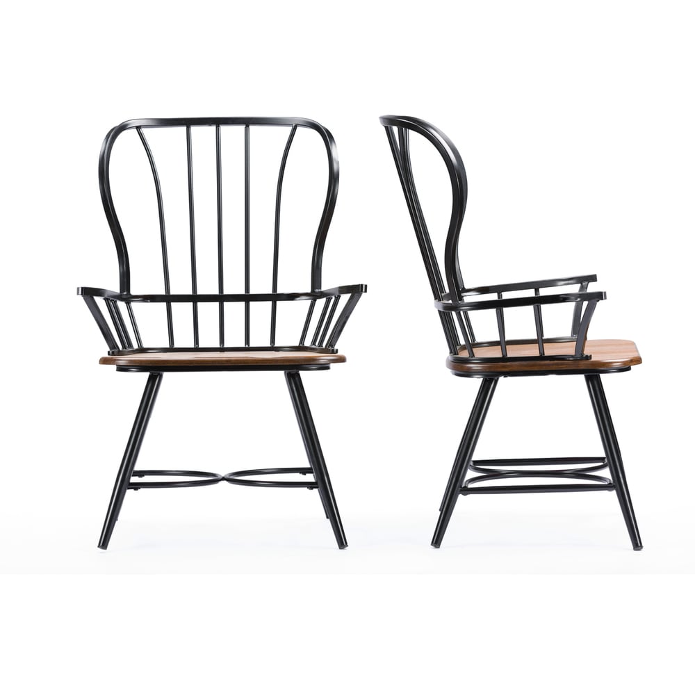 Carbon Loft Rudolph Set of 2 Wood and Metal Vintage Industrial Dining Arm Chair