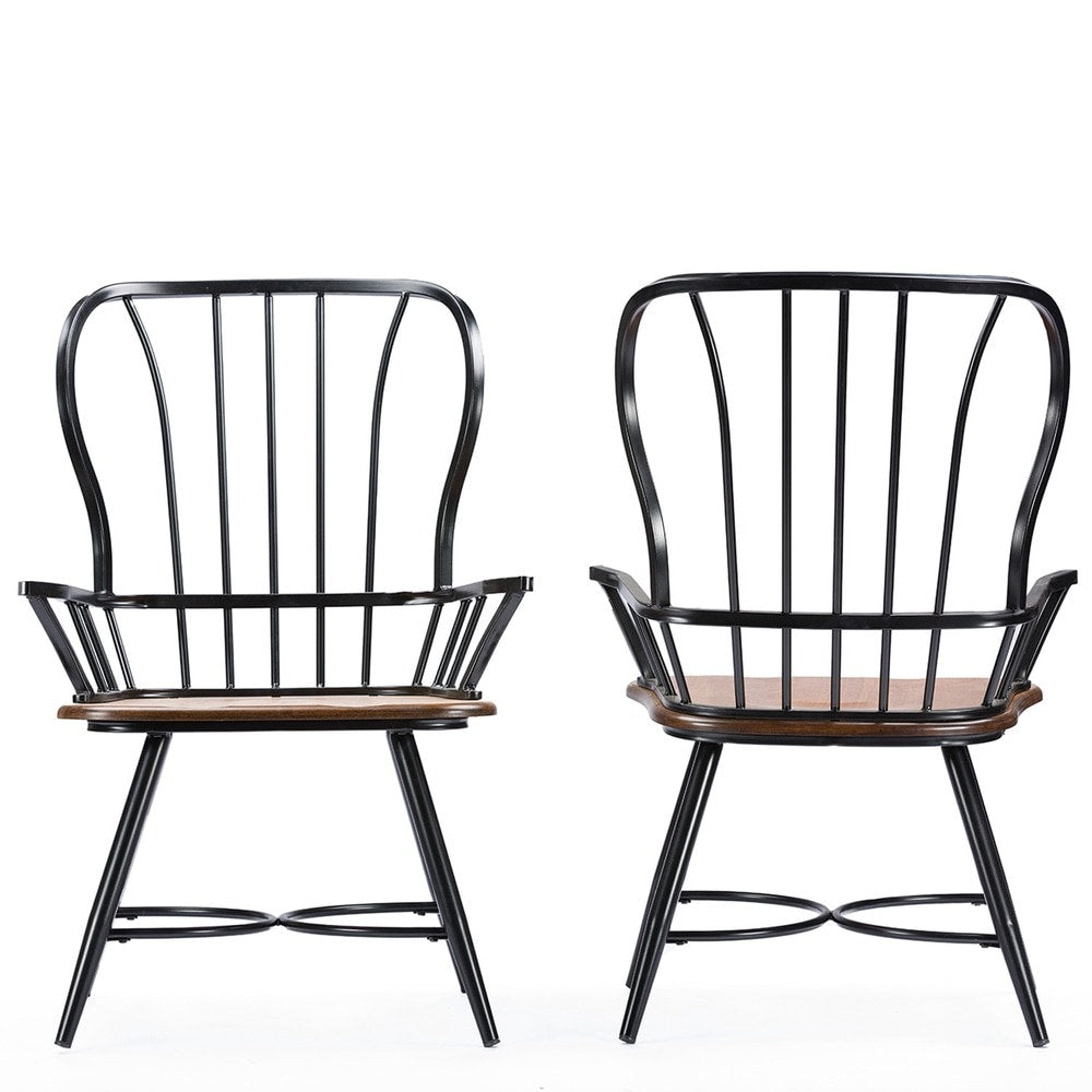 Carbon Loft Rudolph Set of 2 Wood and Metal Vintage Industrial Dining Arm Chair