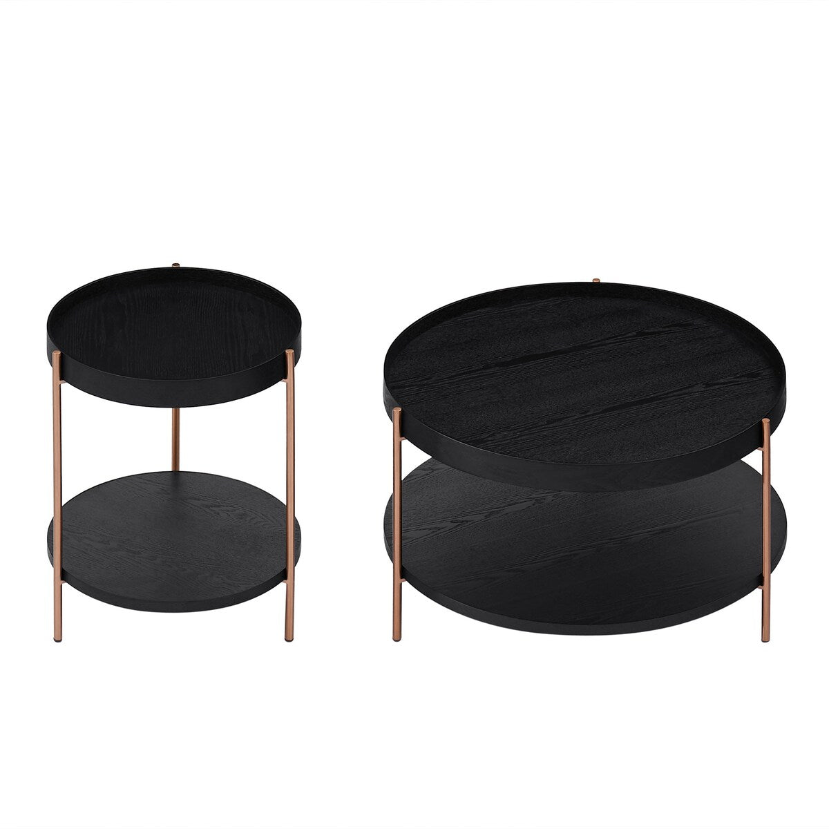 Set of 2 Modern 2 Tier Round Nesting Storage Coffee Table Set for Living Room