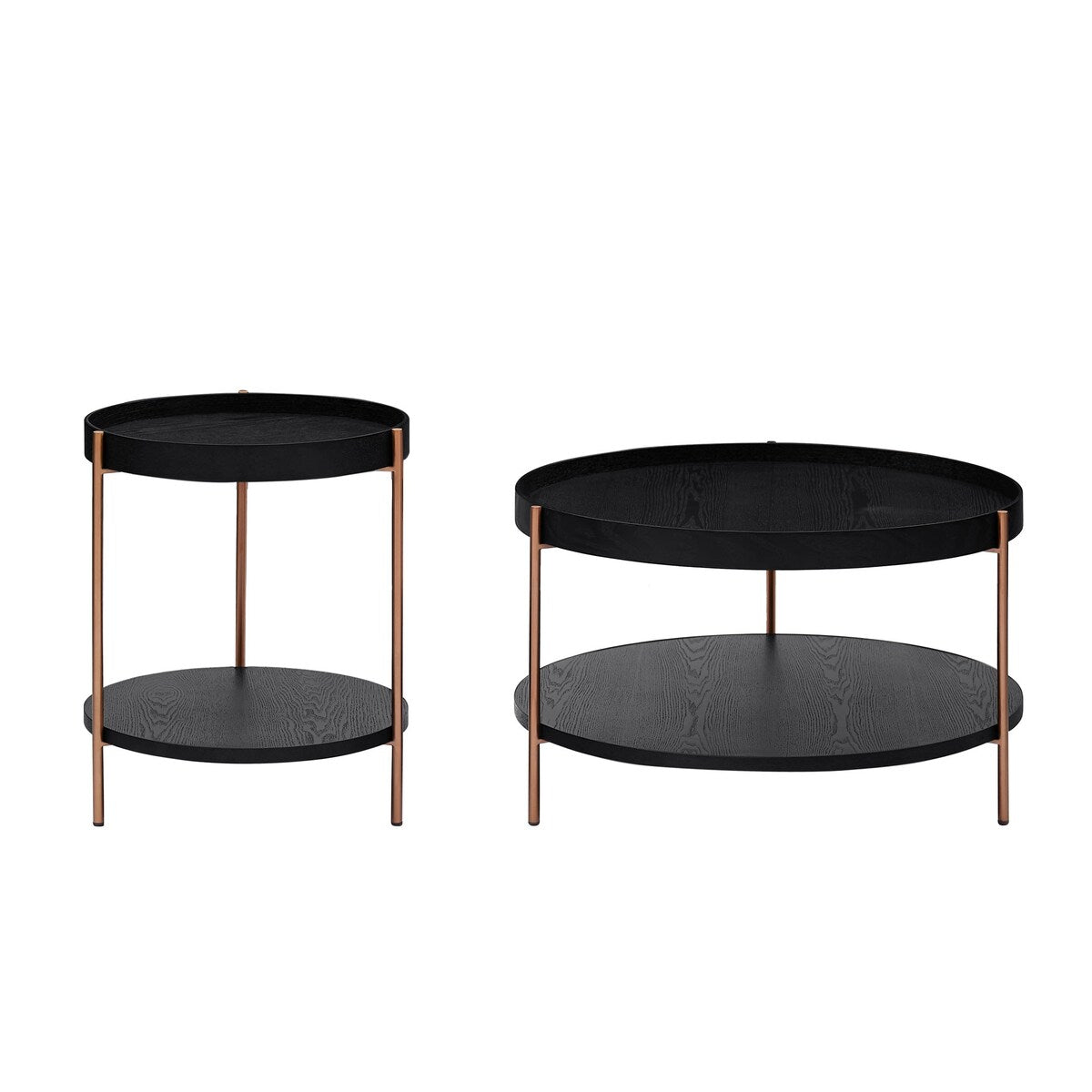 Set of 2 Modern 2 Tier Round Nesting Storage Coffee Table Set for Living Room