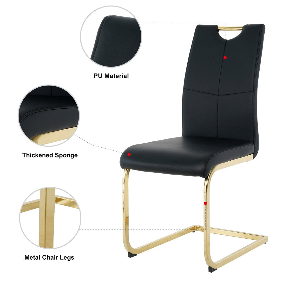 Set of 2 Modern Faux Leather Dining Chairs with Metal Legs