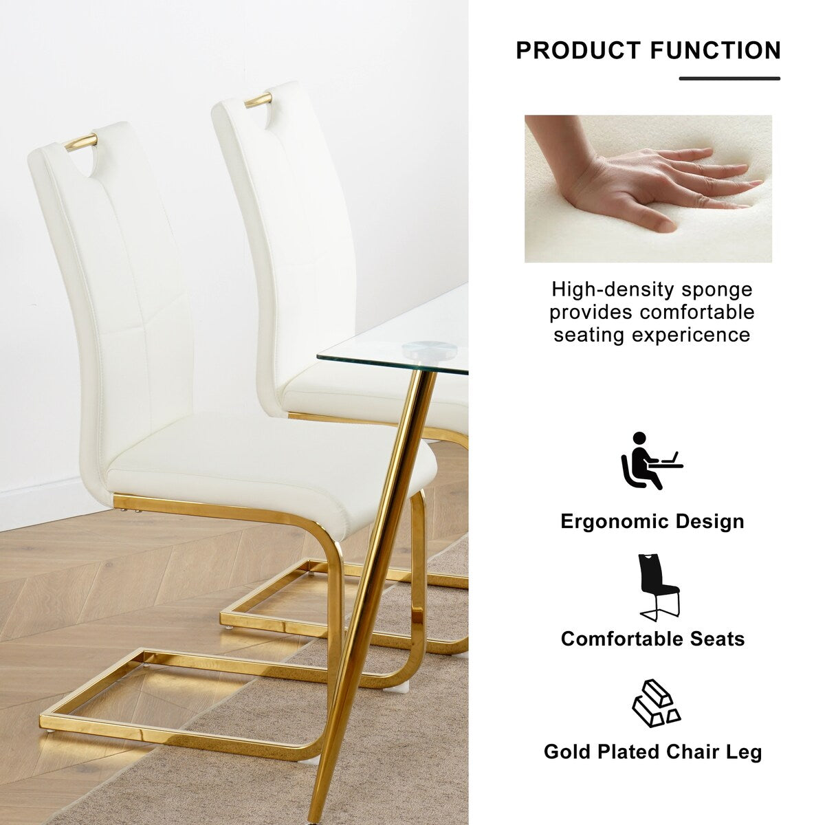 Set of 2 Modern Faux Leather Dining Chairs with Metal Legs