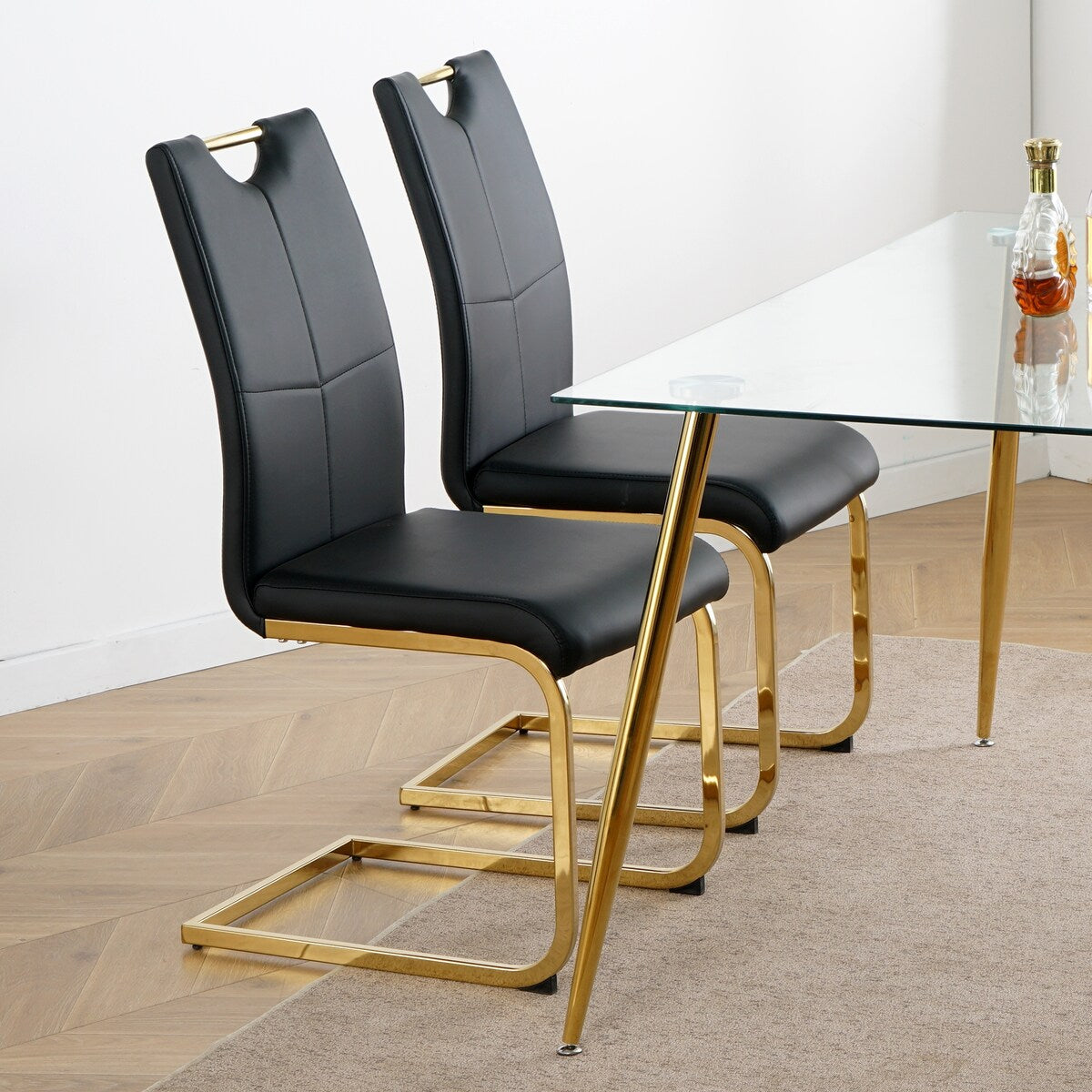 Set of 2 Modern Faux Leather Dining Chairs with Metal Legs
