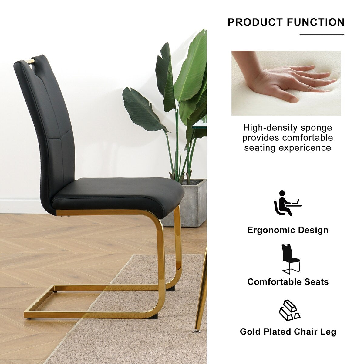 Set of 2 Modern Faux Leather Dining Chairs with Metal Legs