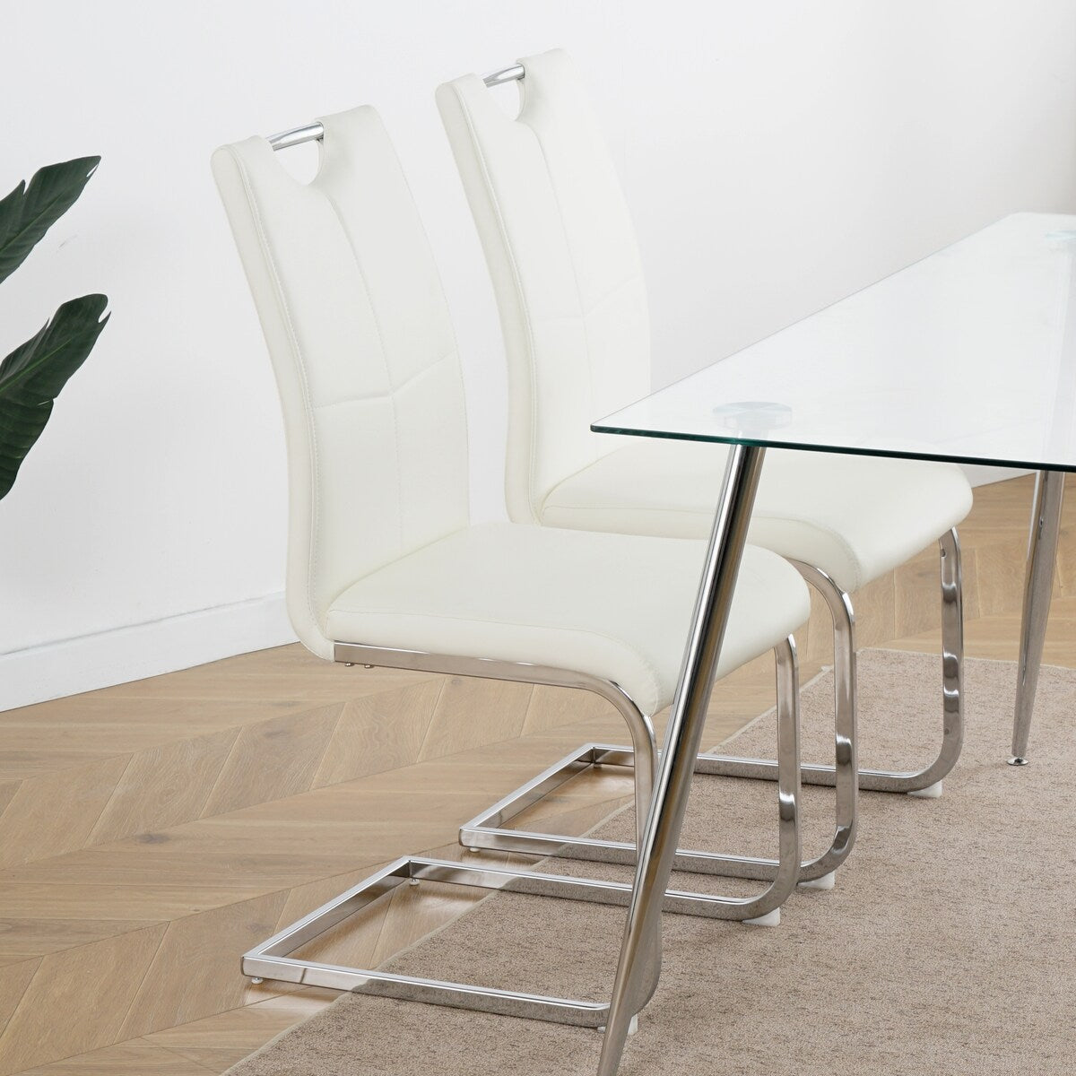 Set of 2 Modern Faux Leather Dining Chairs with Metal Legs