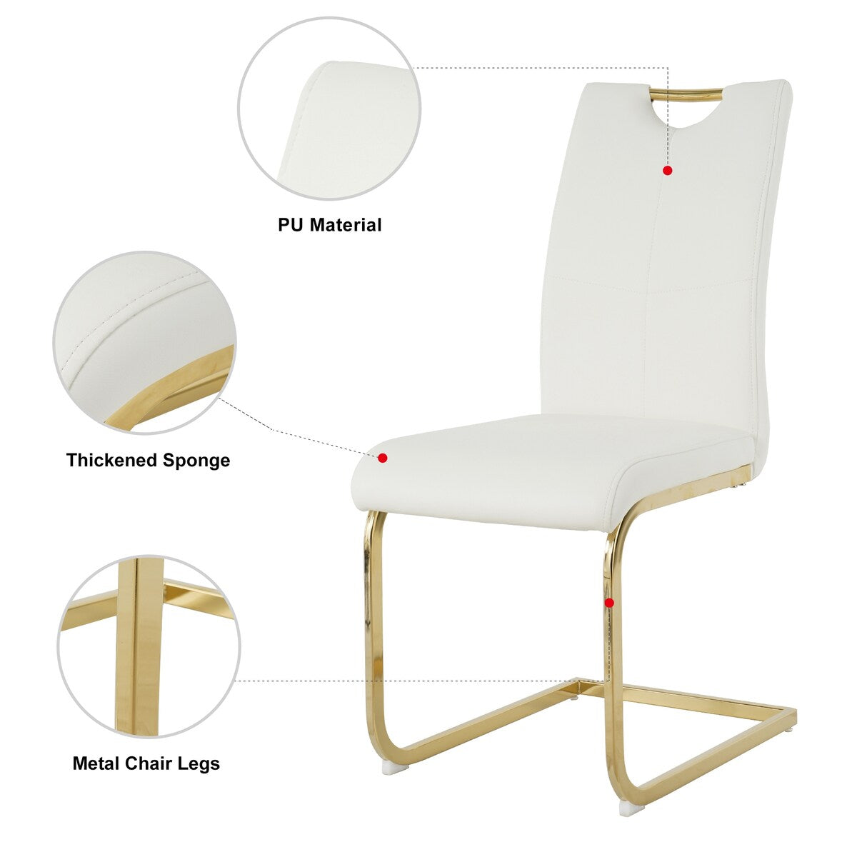 Set of 2 Modern Faux Leather Dining Chairs with Metal Legs