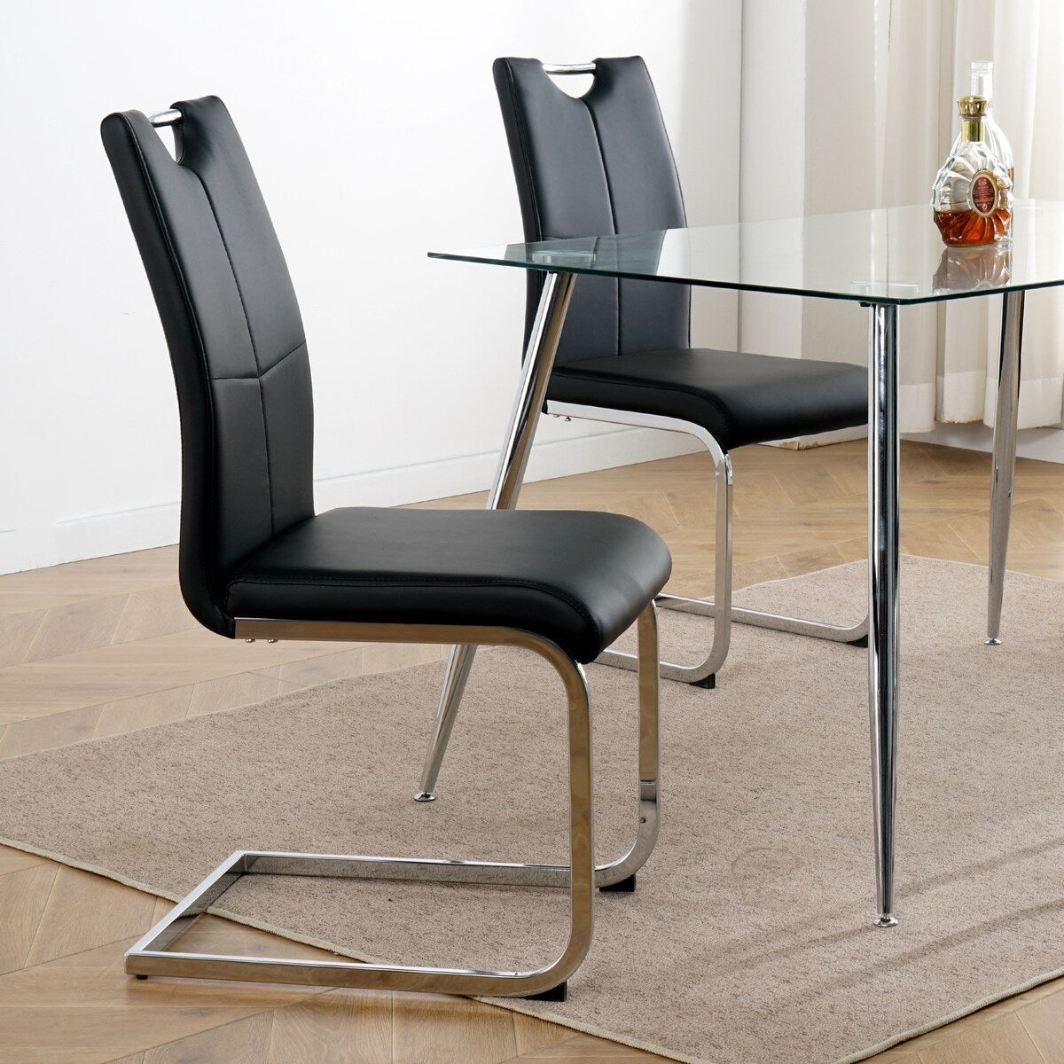 Set of 2 Modern Faux Leather Dining Chairs with Metal Legs