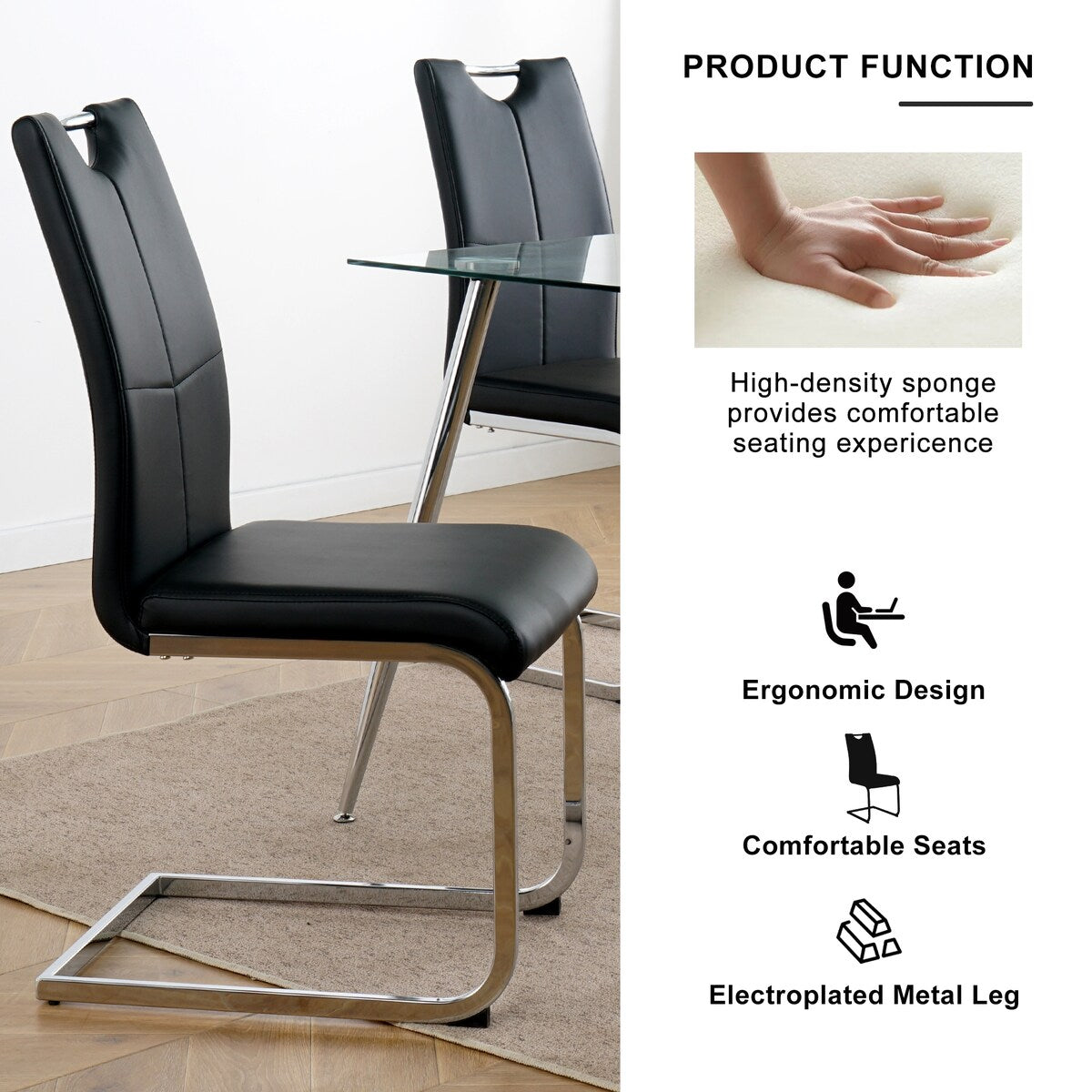 Set of 2 Modern Faux Leather Dining Chairs with Metal Legs