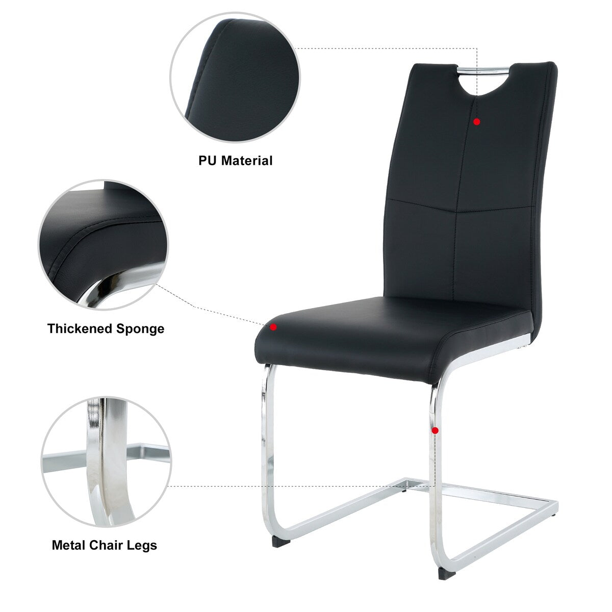 Set of 2 Modern Faux Leather Dining Chairs with Metal Legs