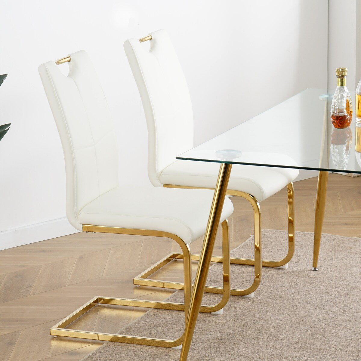 Set of 2 Modern Faux Leather Dining Chairs with Metal Legs