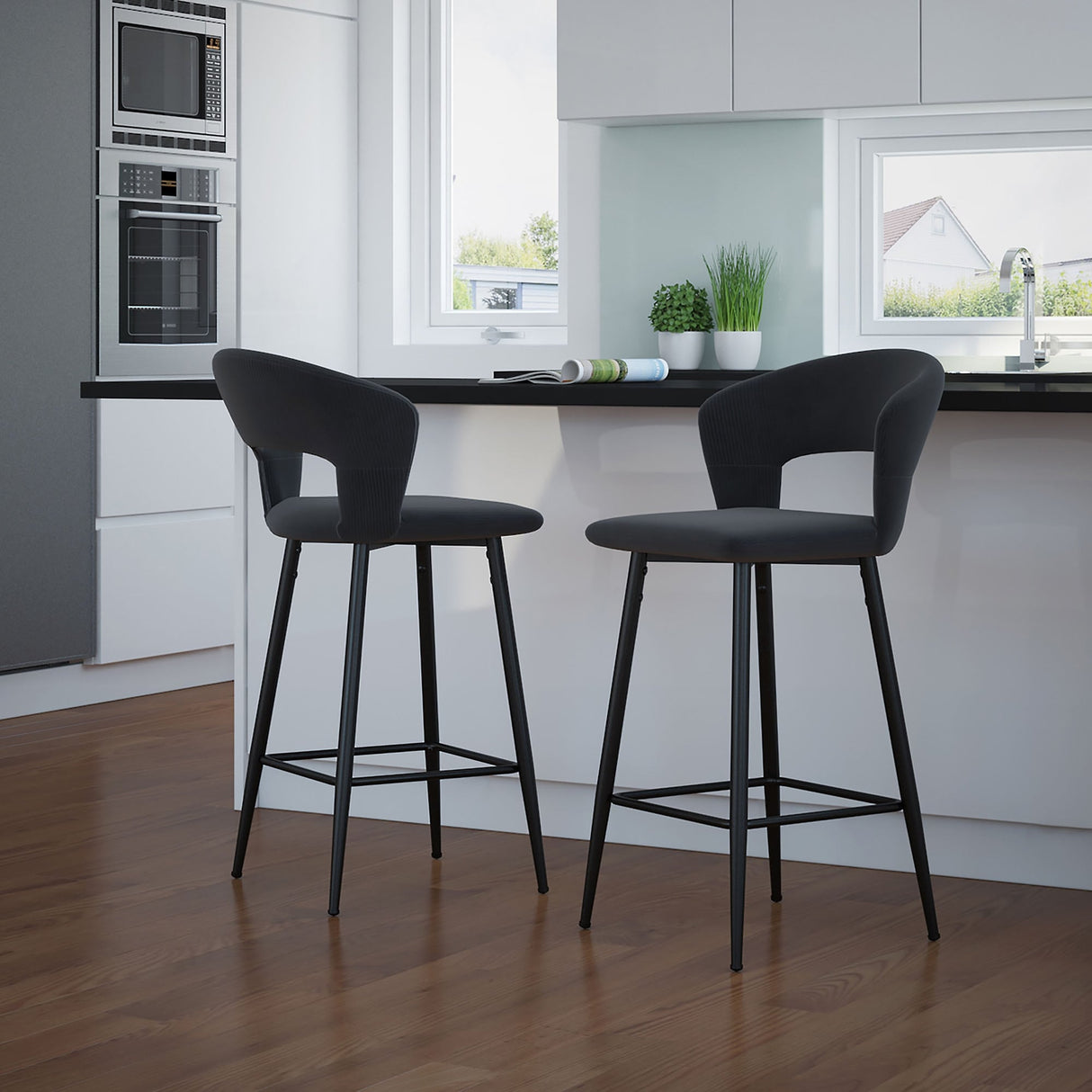 Set of 2 Modern Velvet 26'' Counter Stool
