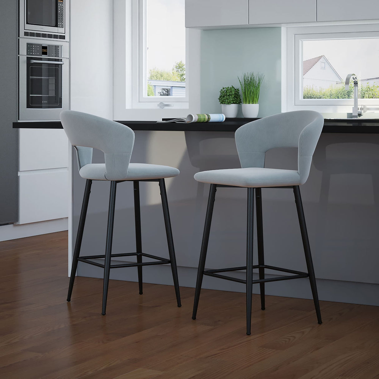 Set of 2 Modern Velvet 26'' Counter Stool