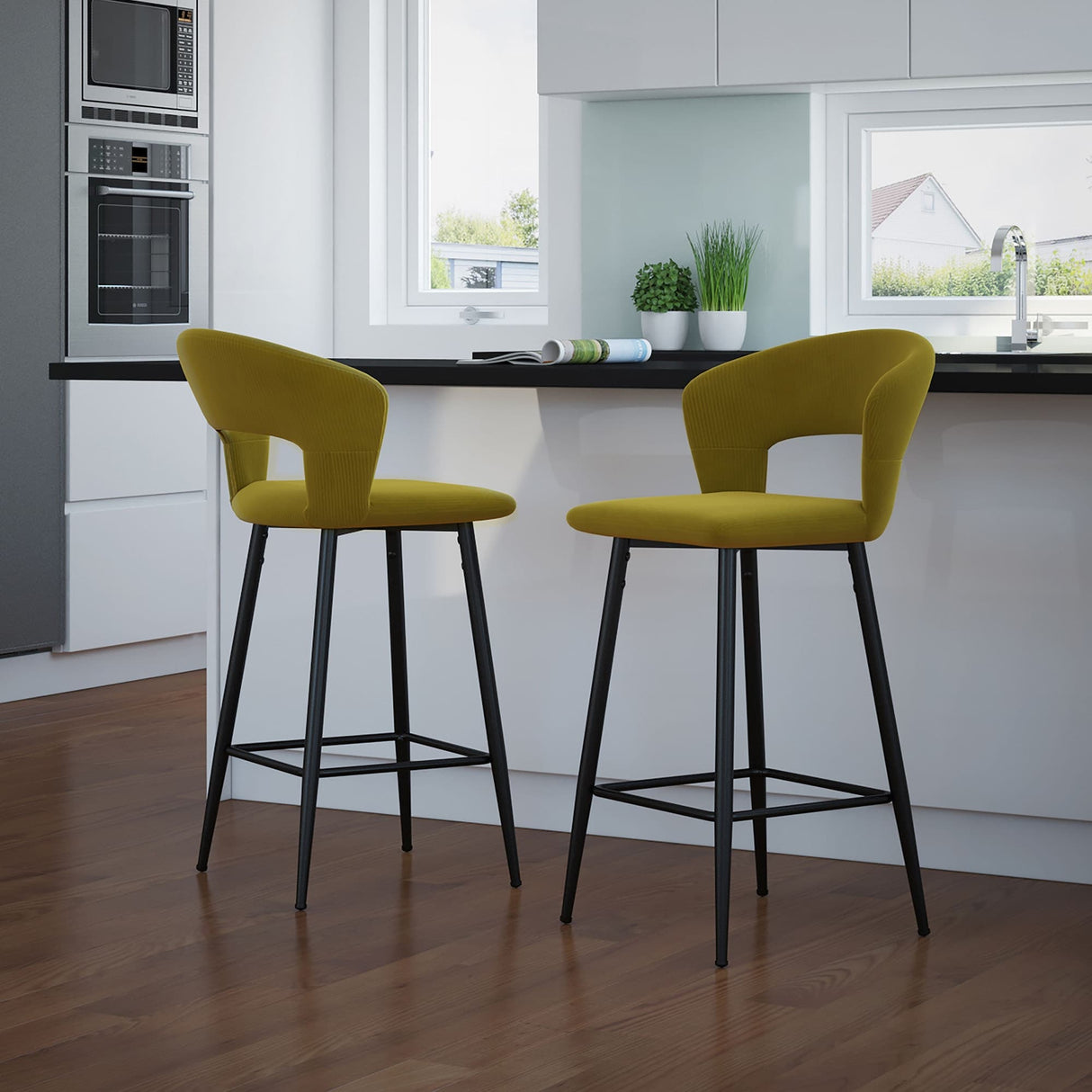 Set of 2 Modern Velvet 26'' Counter Stool