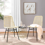 Set of 2 Natural Rattan Indoor Bar Chair , Black Finish Steel legs, 18"x23.5"x34", Natural