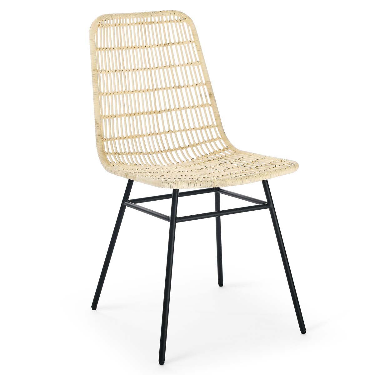 Set of 2 Natural Rattan Indoor Bar Chair , Black Finish Steel legs, 18"x23.5"x34", Natural