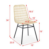 Set of 2 Natural Rattan Indoor Bar Chair , Black Finish Steel legs, 18"x23.5"x34", Natural