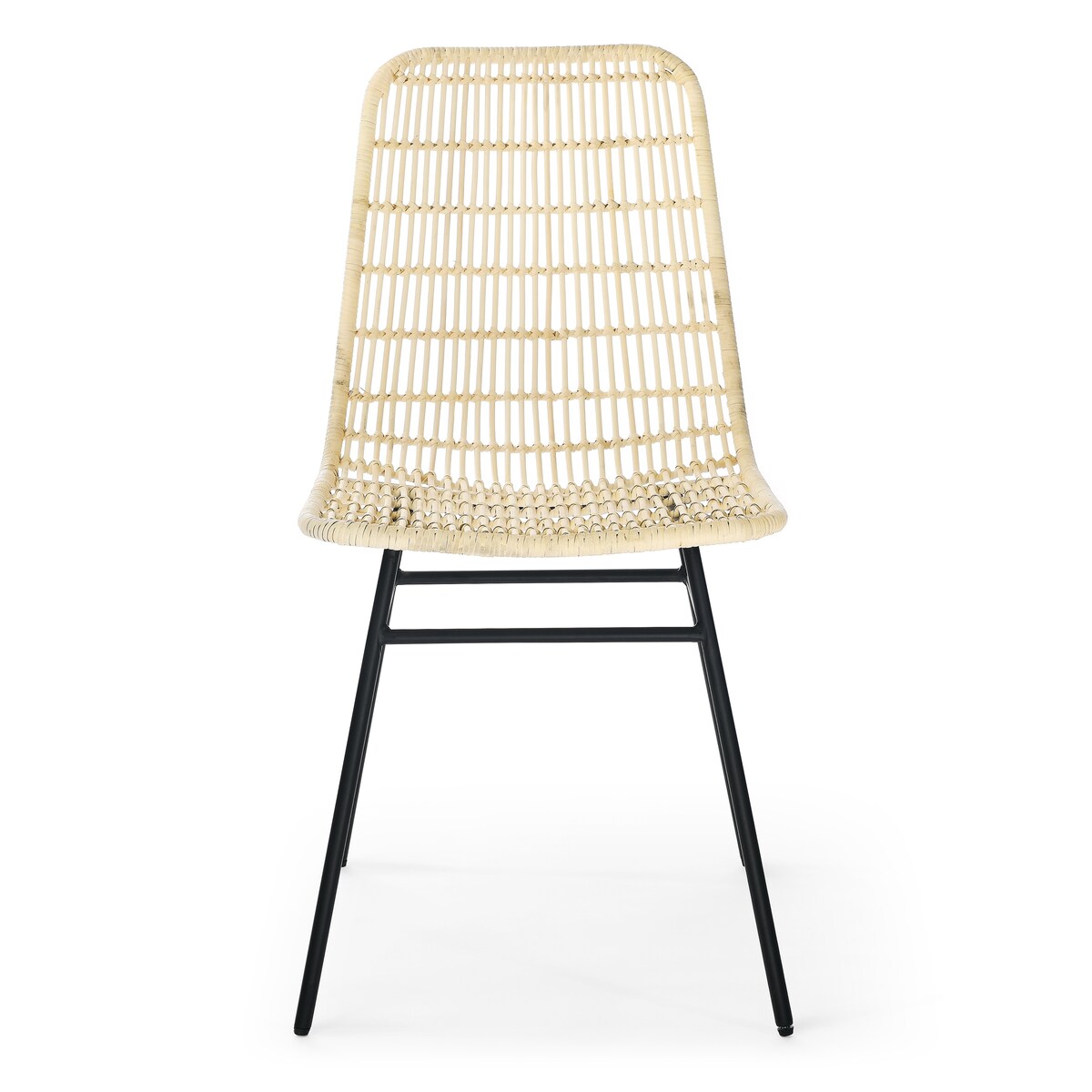 Set of 2 Natural Rattan Indoor Bar Chair , Black Finish Steel legs, 18"x23.5"x34", Natural