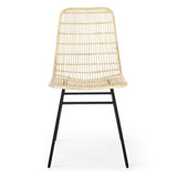 Set of 2 Natural Rattan Indoor Bar Chair , Black Finish Steel legs, 18"x23.5"x34", Natural