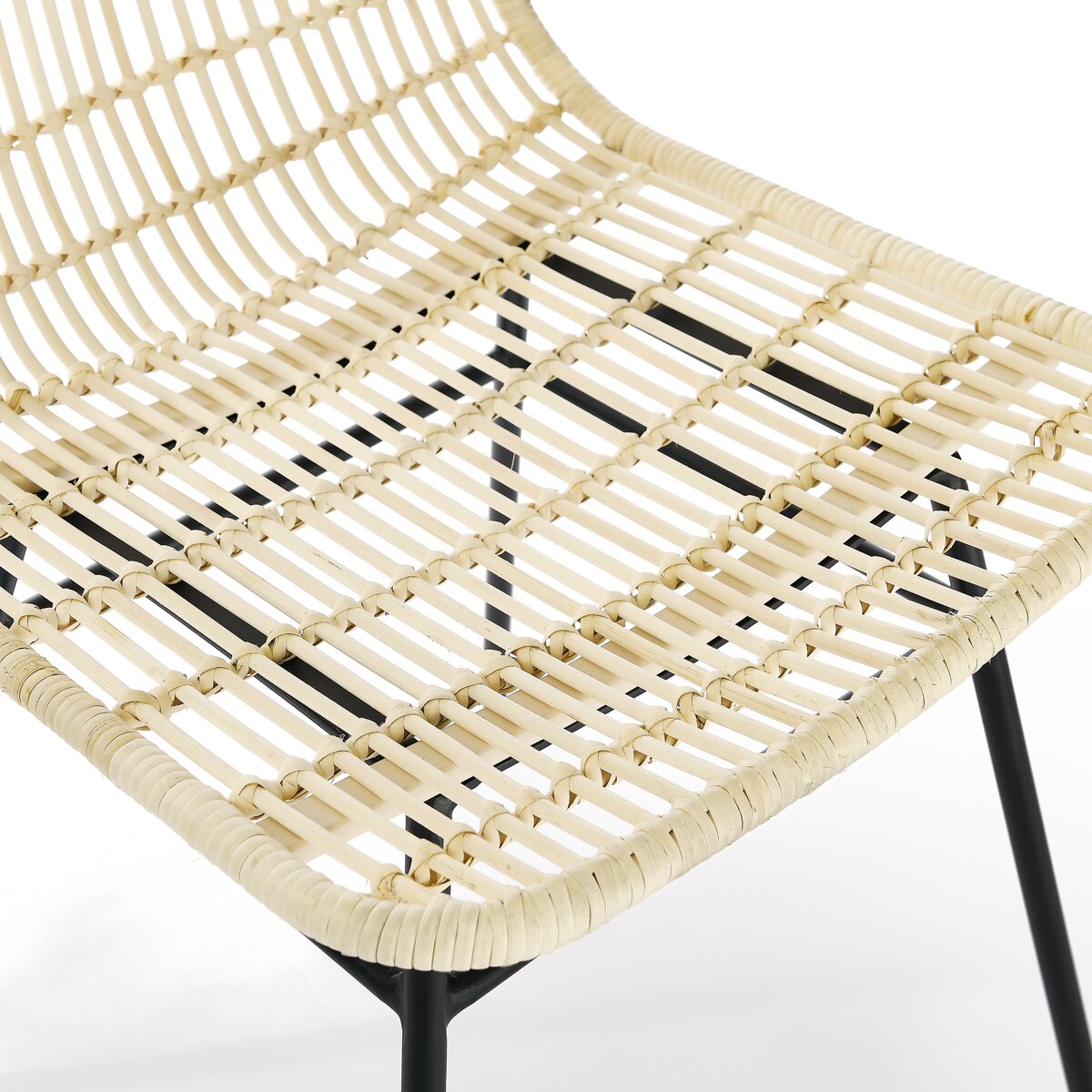 Set of 2 Natural Rattan Indoor Bar Chair , Black Finish Steel legs, 18"x23.5"x34", Natural
