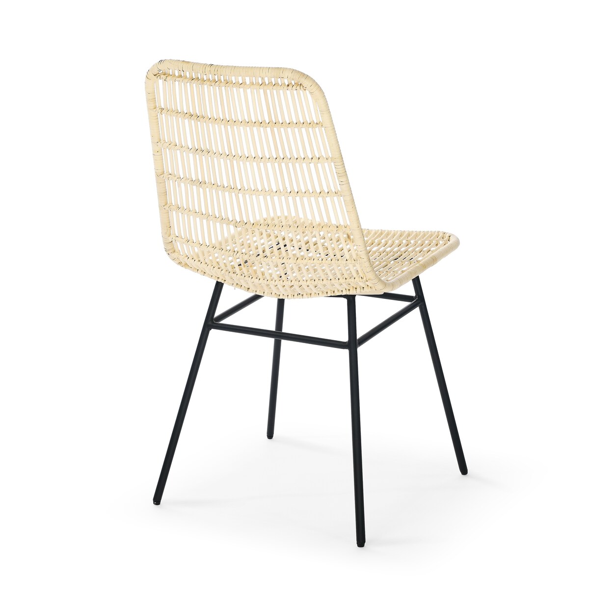 Set of 2 Natural Rattan Indoor Bar Chair , Black Finish Steel legs, 18"x23.5"x34", Natural