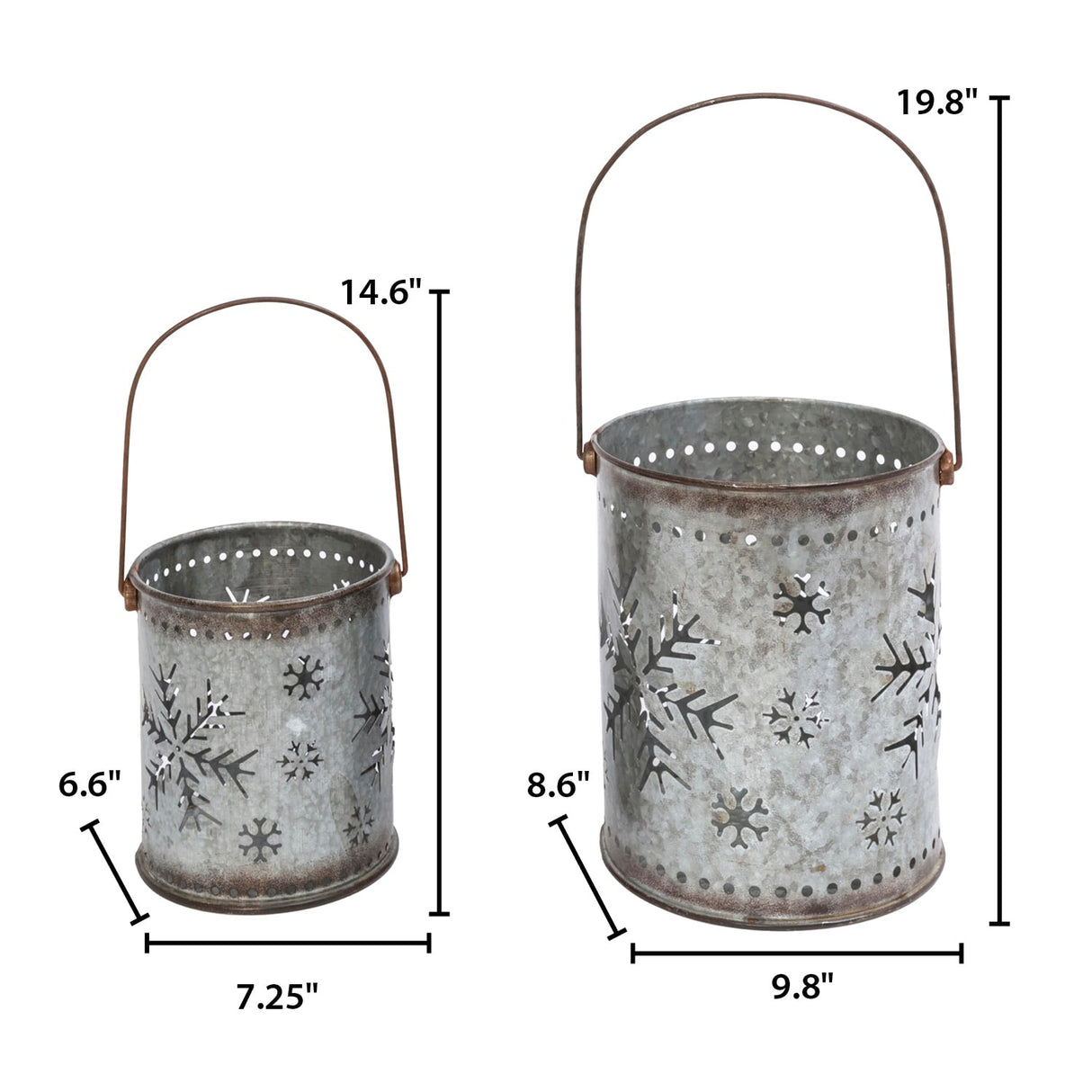 Set of 2 Nesting Metal Galvanized Snowflake Luminaries - Silver