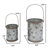Set of 2 Nesting Metal Galvanized Snowflake Luminaries - Silver