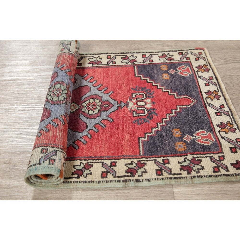 Set of 2 Oushak Oriental Hand Knotted Wool Vintage Turkish Area Rug - 3'3" x 1'9"