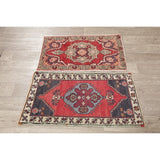 Set of 2 Oushak Oriental Hand Knotted Wool Vintage Turkish Area Rug - 3'3" x 1'9"