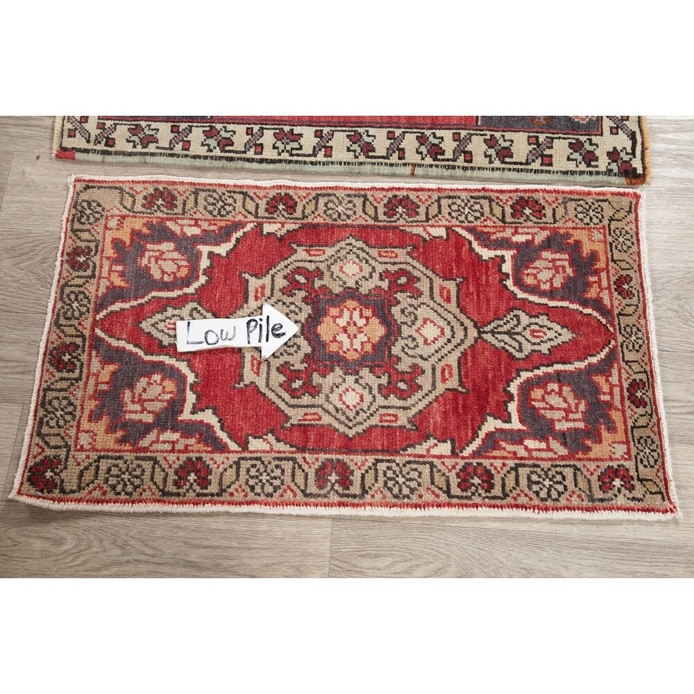 Set of 2 Oushak Oriental Hand Knotted Wool Vintage Turkish Area Rug - 3'3" x 1'9"