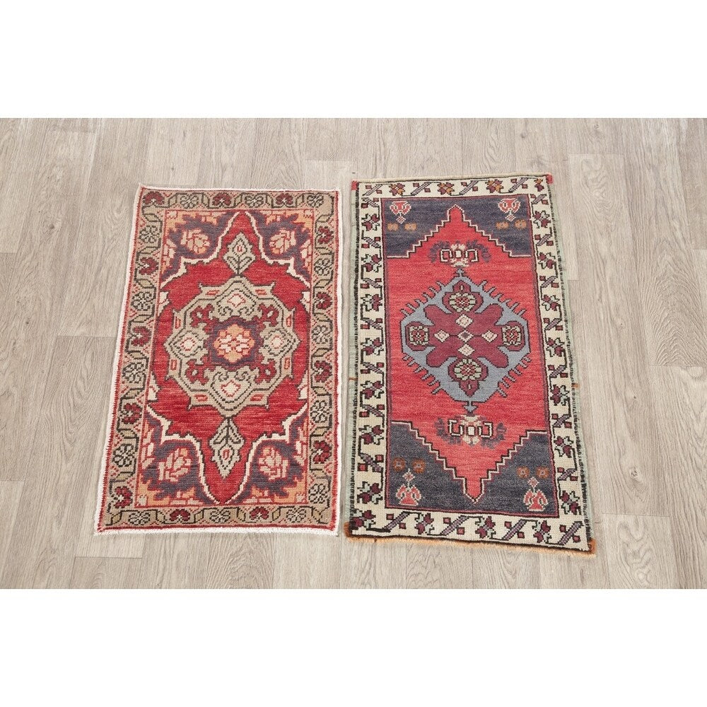 Set of 2 Oushak Oriental Hand Knotted Wool Vintage Turkish Area Rug - 3'3" x 1'9"