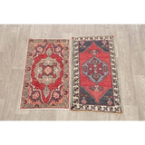 Set of 2 Oushak Oriental Hand Knotted Wool Vintage Turkish Area Rug - 3'3" x 1'9"