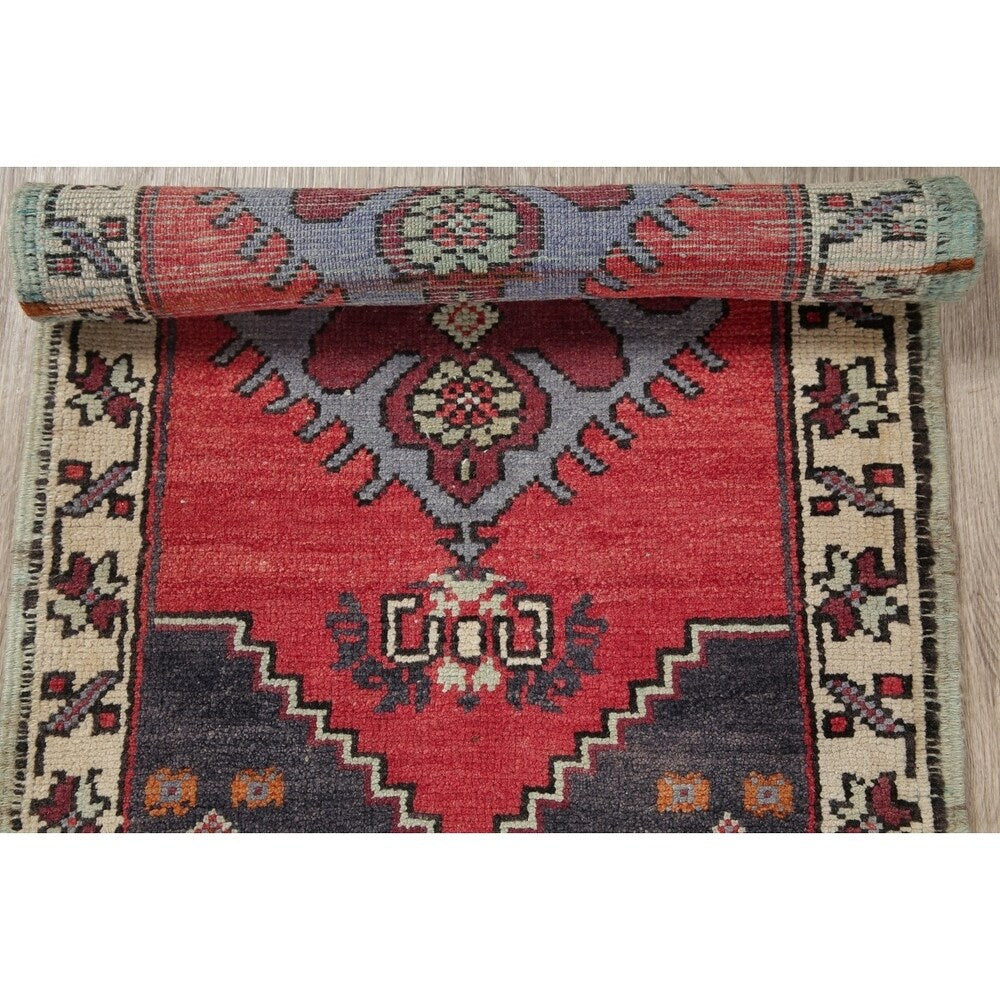 Set of 2 Oushak Oriental Hand Knotted Wool Vintage Turkish Area Rug - 3'3" x 1'9"