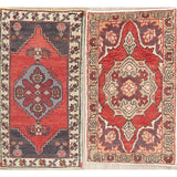 Set of 2 Oushak Oriental Hand Knotted Wool Vintage Turkish Area Rug - 3'3" x 1'9"