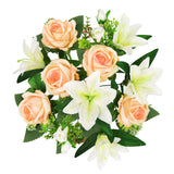 Set of 2 Peach Cream Artificial Mixed Rose Stargazer Lily Flower Stem Bush Bouquet 18in - 18" L x 11" W x 11" DP