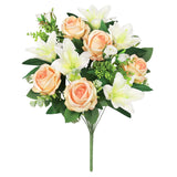 Set of 2 Peach Cream Artificial Mixed Rose Stargazer Lily Flower Stem Bush Bouquet 18in - 18" L x 11" W x 11" DP
