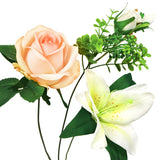 Set of 2 Peach Cream Artificial Mixed Rose Stargazer Lily Flower Stem Bush Bouquet 18in - 18" L x 11" W x 11" DP