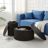 Set of 2 Round Brown Hidden Storage Coffee Table Side End Table with Removable Topside
