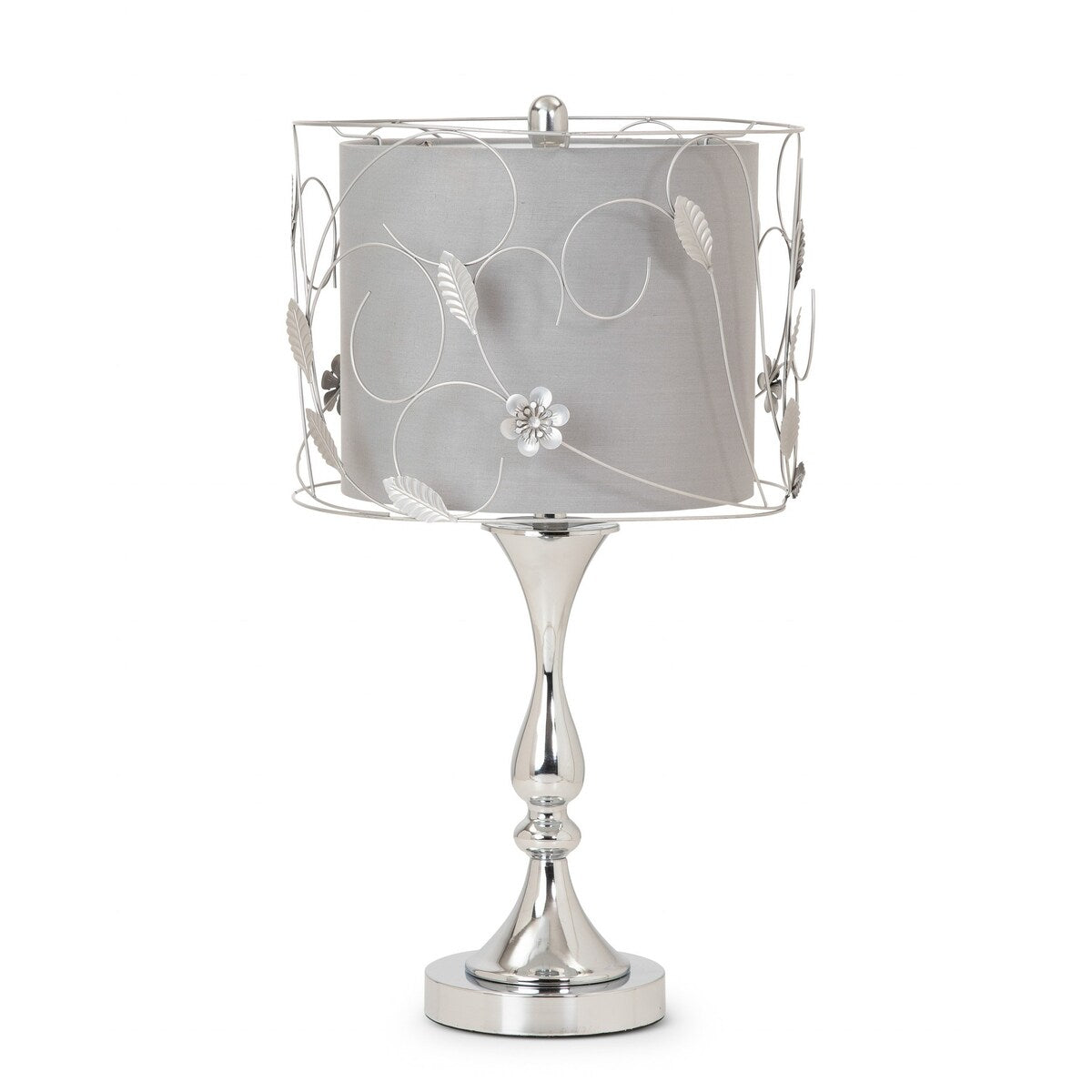 Set of 2 Silver Floral Metal Table Lamps - 15 W x 30 D x 15 H