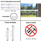 Set of 2 Small Adjustable Tension Rods 15" to 31" White- Diam 3/8