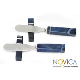 Handmade Set of 2 Stainless Steel 'Sapphire' Agate Spreader Knives (Brazil)