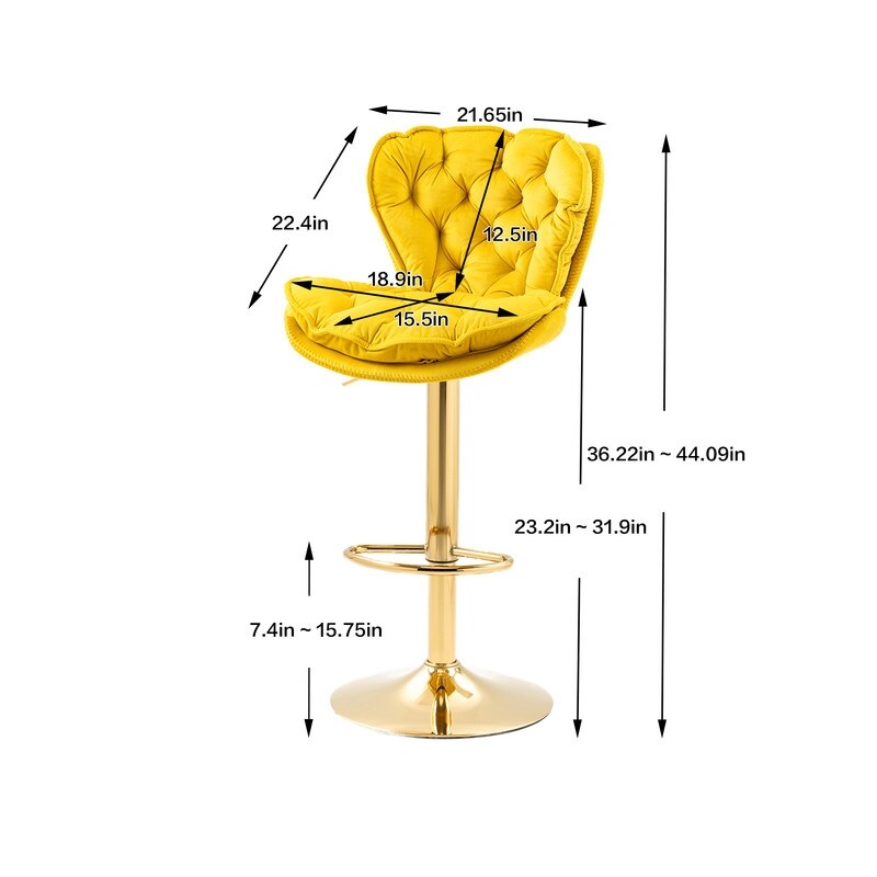 Set of 2 Swivel Adjustable Counter Height Bar Stools, Mustard