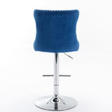 Set of 2 Swivel Velvet Bar Stools with Adjustable Height