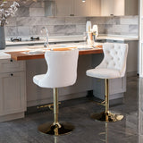 Set of 2 Swivel Velvet Bar Stools with Adjustable Height